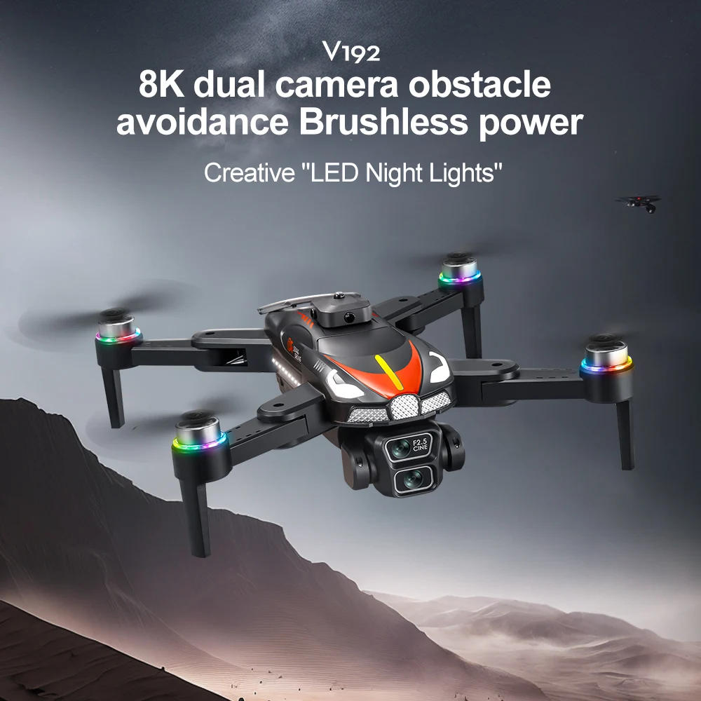 طائرة بدون طيار KBDFA V192 احترافية 8K HD كاميرا مزدوجة FPV محرك بدون فرشاة تدفق بصري تحوم تجنب العوائق أربعة محاور RC بدون طيار