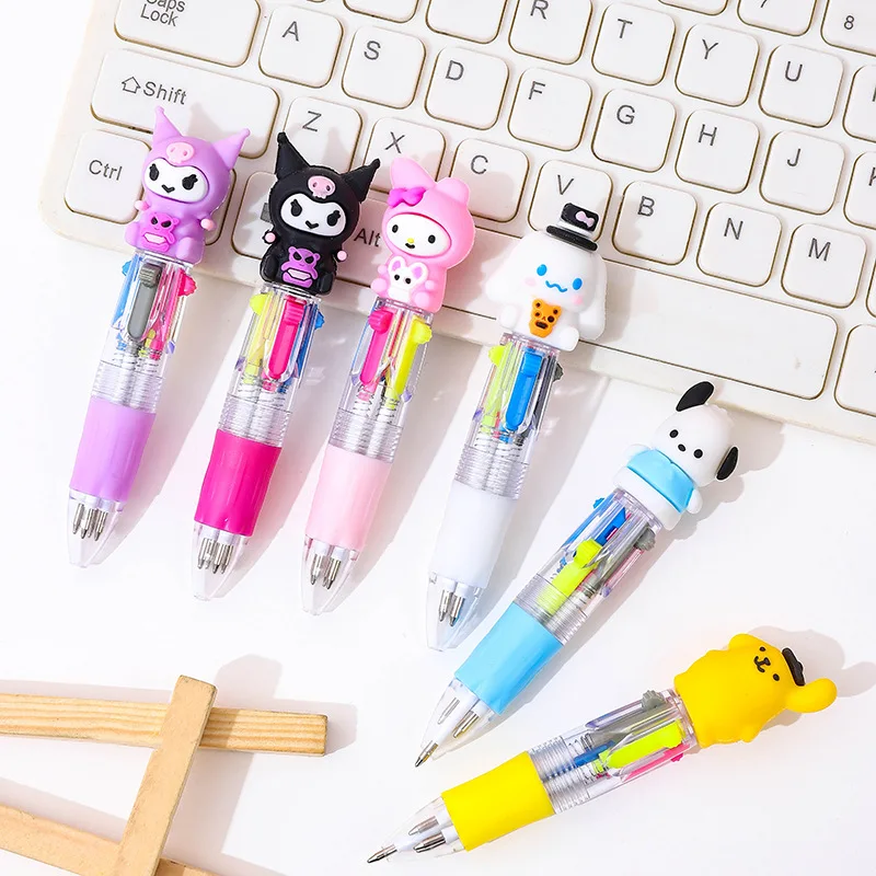 12pcs/lot Mini Sanrio 4 Colors Ballpoint Pen Kawaii Cinnamoroll Kitty Kuromi Melody Ball pens School Office Writing Supplies