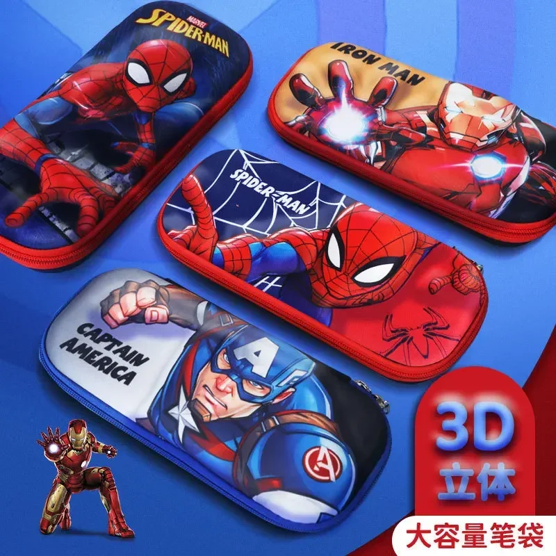 Marvel Spiderman Pencil Case Handsome Cartoon Iron Man Captain America High-capacity Bilayer Pencil Box School Supplies Gifts