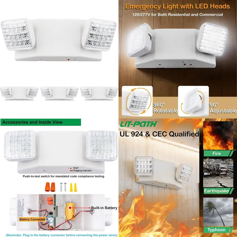 

Комплект из 4-х двухрежимных светодиодных аварийных светильников с резервными батареями, сертифицированные UL924 и CEC, 120/277В