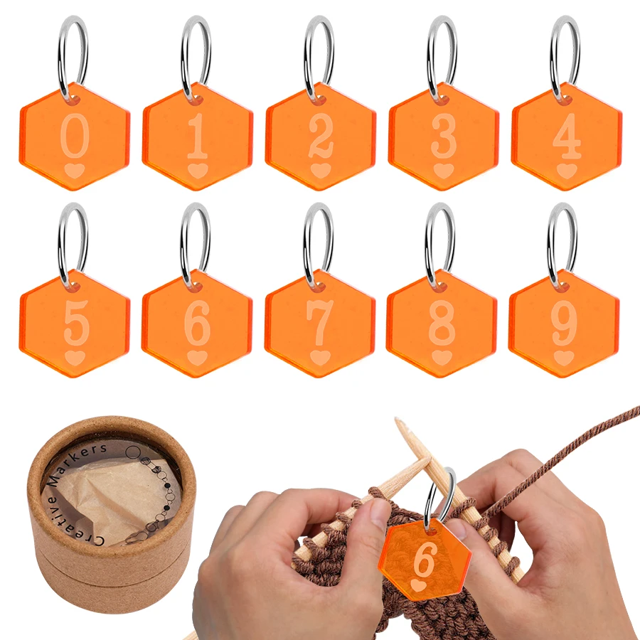 6/10Pcs Knitting Tools Stitch Markers Acrylic Digital Marker Buckle Sweater Counter Mark Knit Sewing Accessories With Box