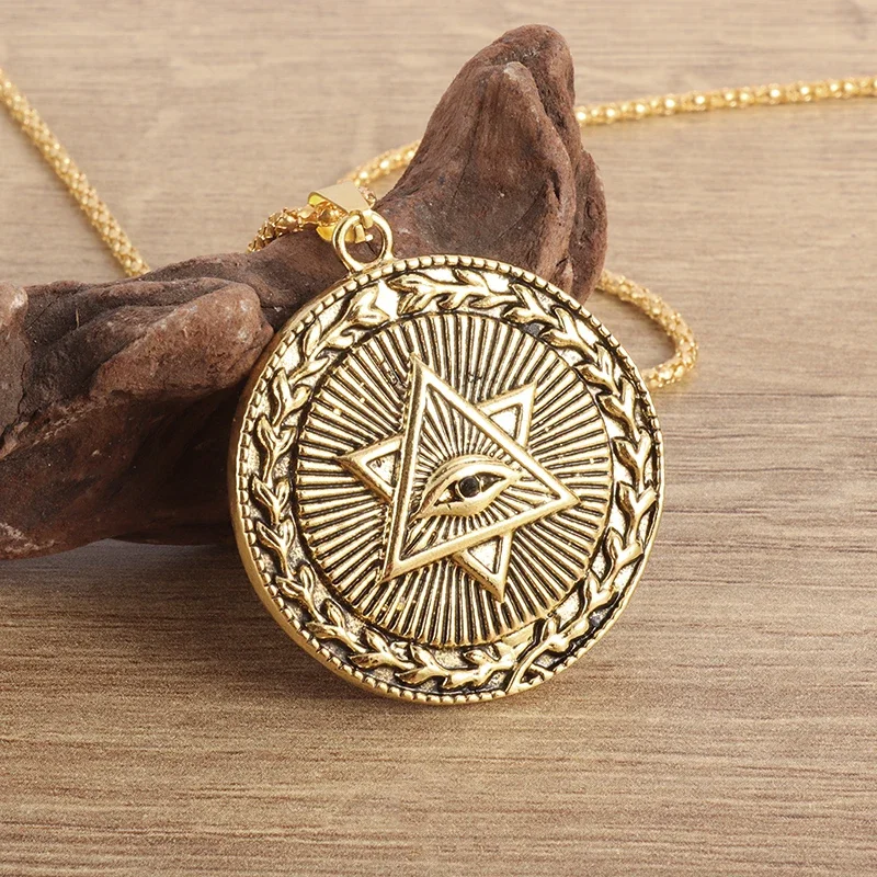 Illuminati All Seeing Eye Amulet Necklace Men\\\'s Fashion Jewelry Punk Hip Hop Gift