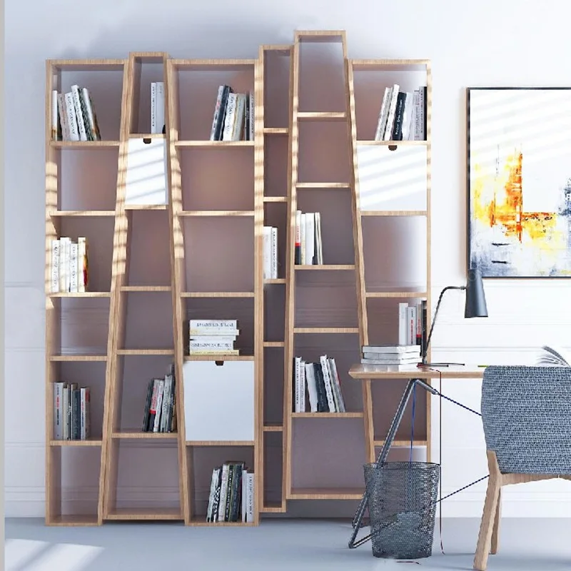 Walnut color bookcase floor combination bookshelf piano paint bookcase shelf