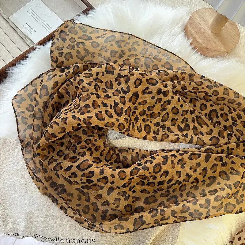 1PC Retro Leopard Print Satin Scarves Head Band Lady Shawl Wrap Fashion Neckerchief Women Hair Shawl Wrap Accessories