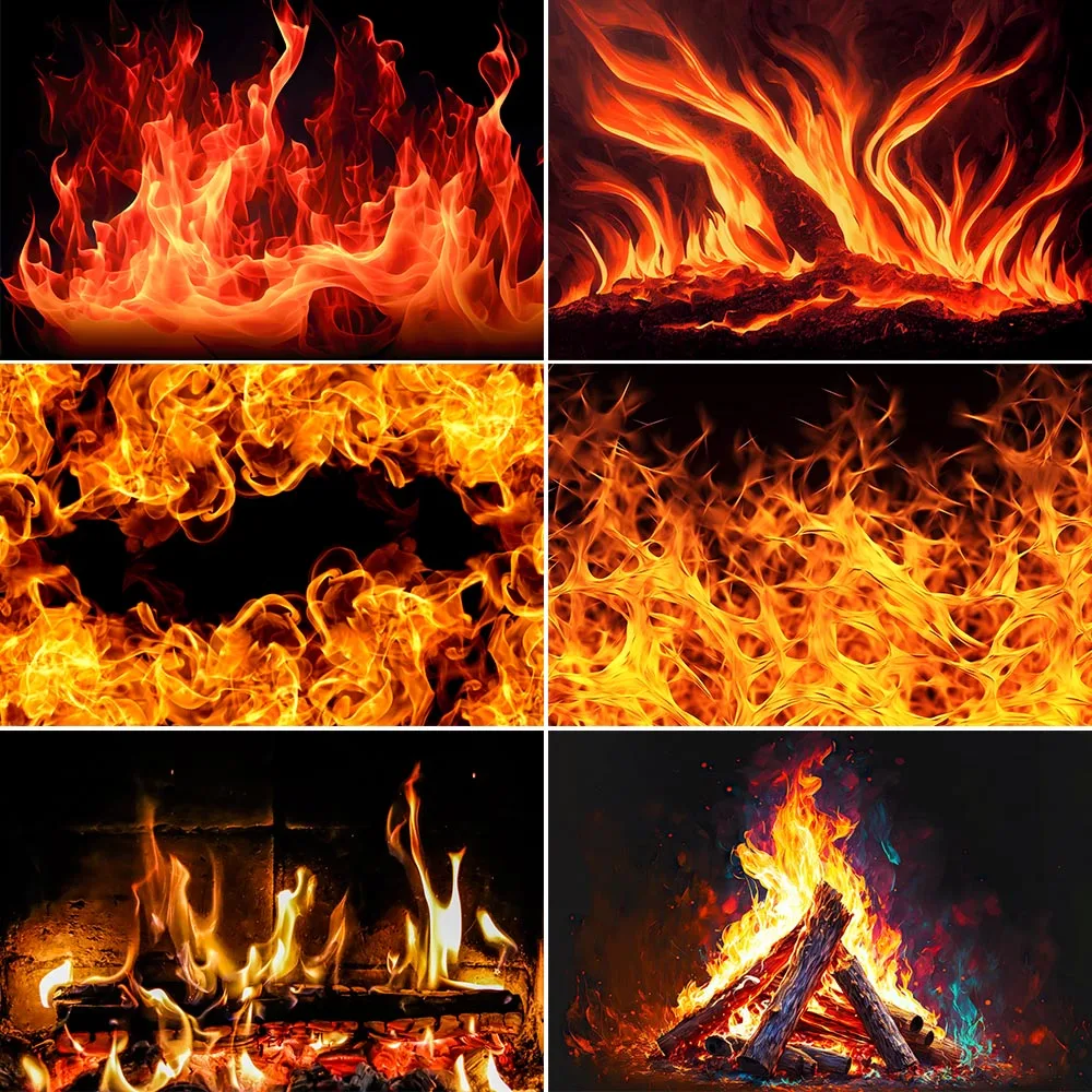 Bonvvie  Brick Wall Fireplace Wood Fire Burning Flame Photography Backdrop Baby Portrait Photo Background Photo Studio Photocall