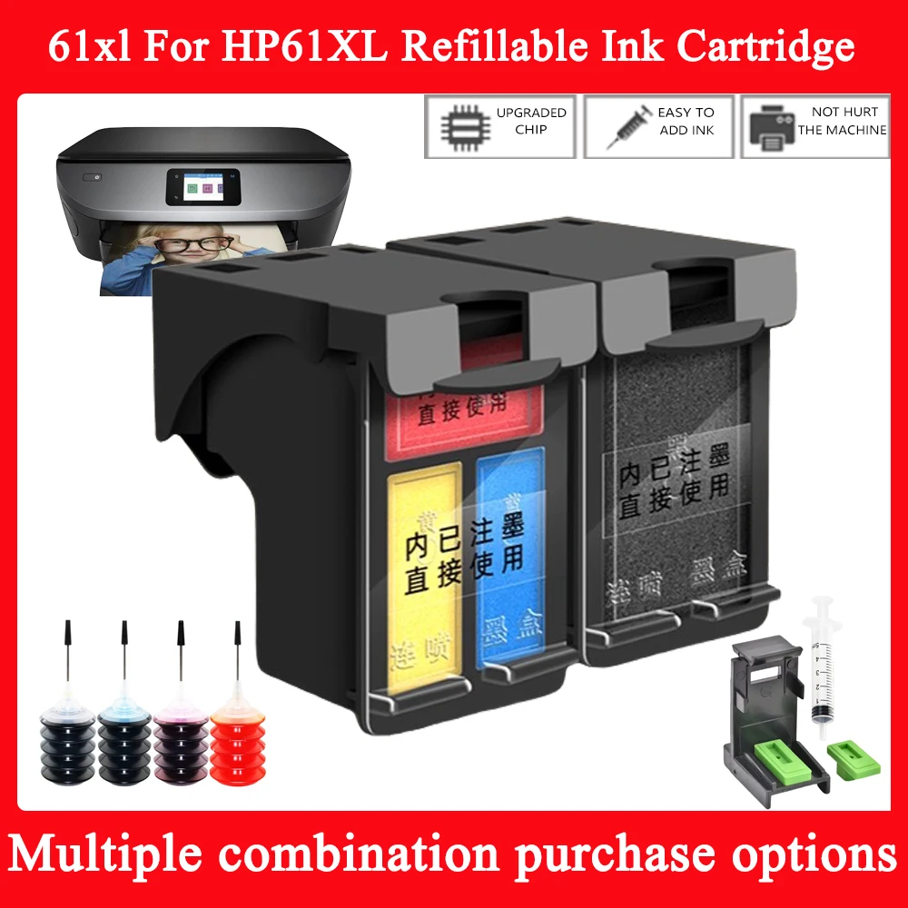 Refillable Ink Cartridge 61xl For HP61XL compatible for HP Deskjet D1000 1050 2000 2050 2510 3000 3050A 3052A 3054A 3540 printer