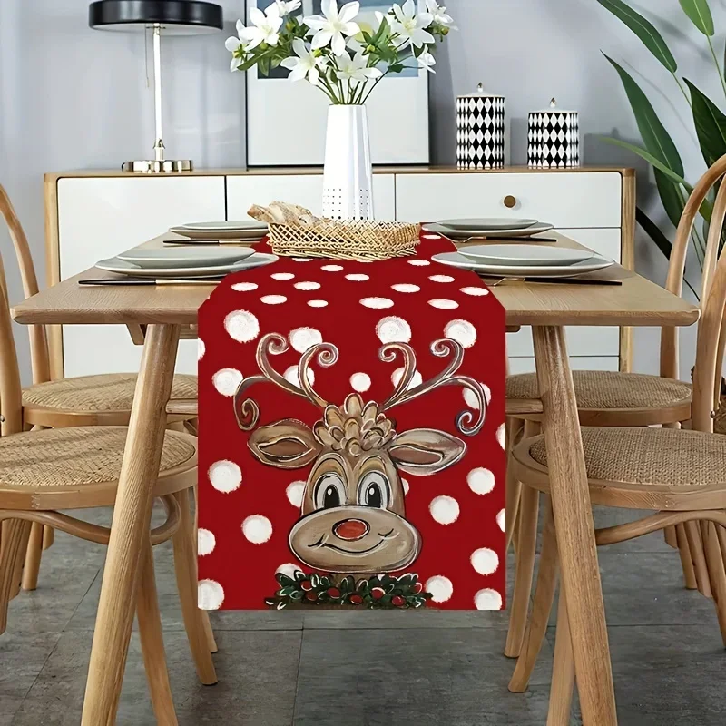 Christmas Reindeer Polka Dot Linen Table Runners party Decor Winter Xmas Holiday Dining Table Runners Navidad Decorations 2026
