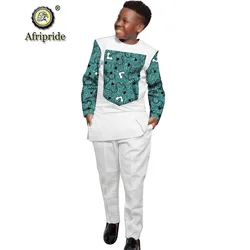 African Clothing for Boy Suit with Long Sleeves Wax Print Anakara Clothing  Dashiki Shirts and Ankara Pants AFRIPRIDE S204004