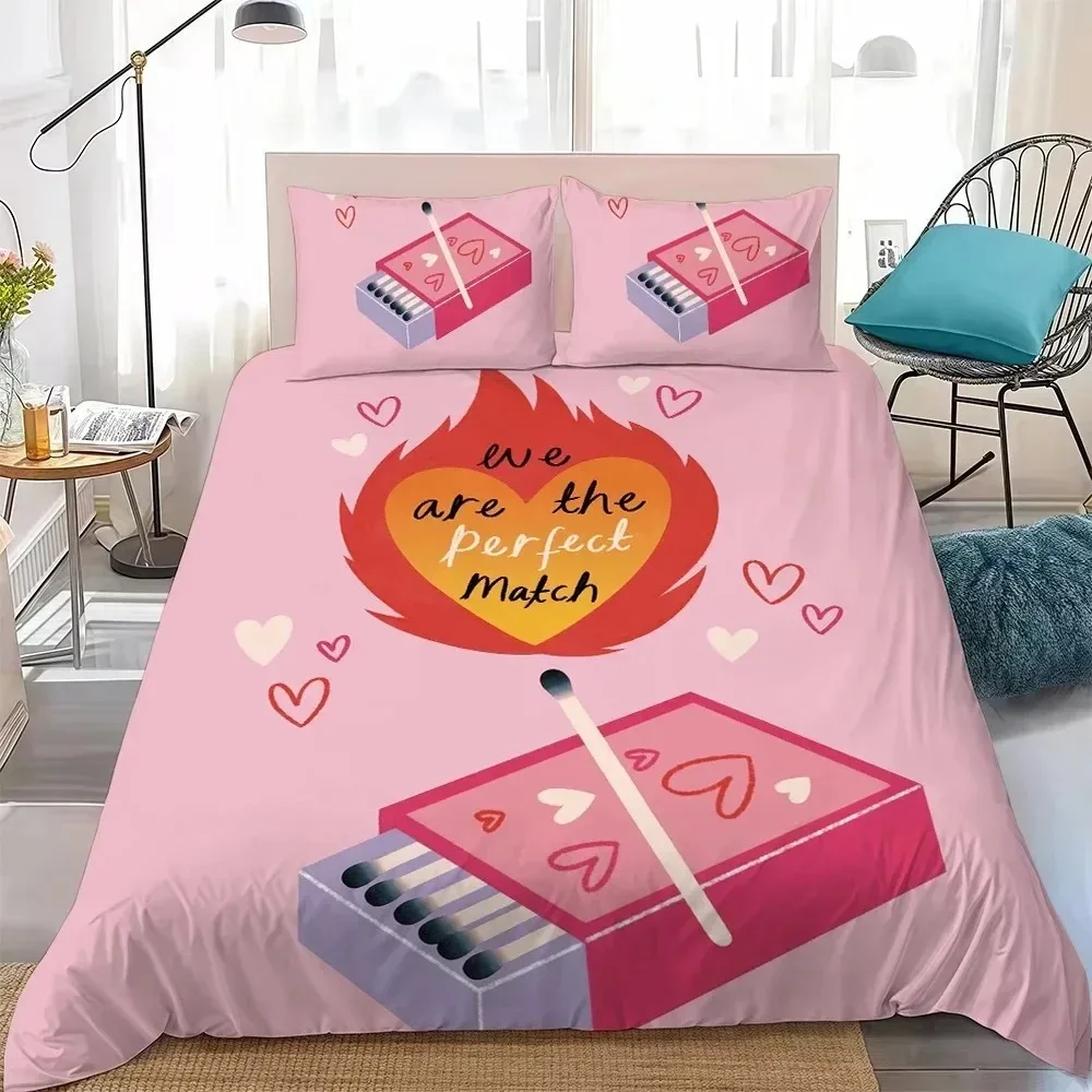 Ensemble de literie Two Tigers LOVE You're My Perfect Match, housse de couette et taie d'oreiller, taille simple ou double, pour étudiants, adolescents et adultes, ensemble de 2/3 pièces
