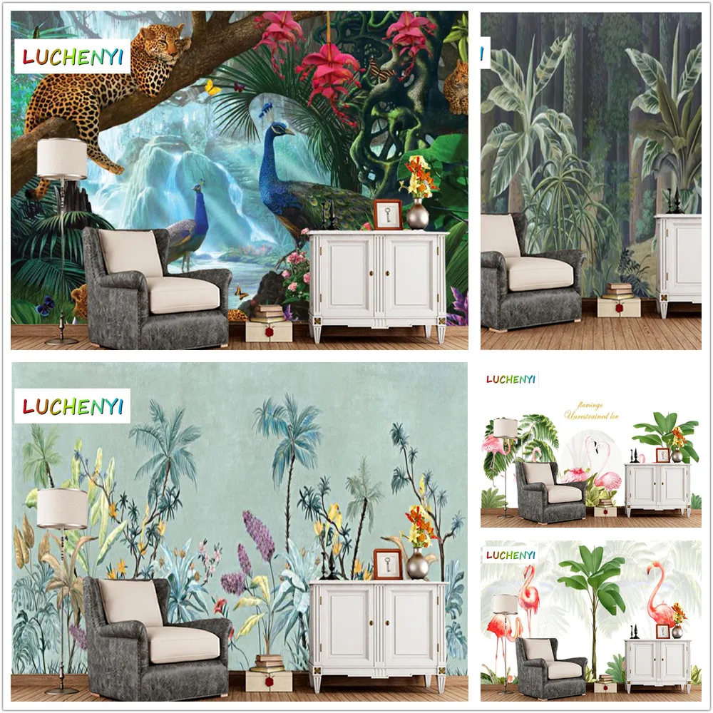 Papel de parede custom tropical plant flamingo,tiger, landscape  wallpaper mural,living room tv wall  bedroom home decor