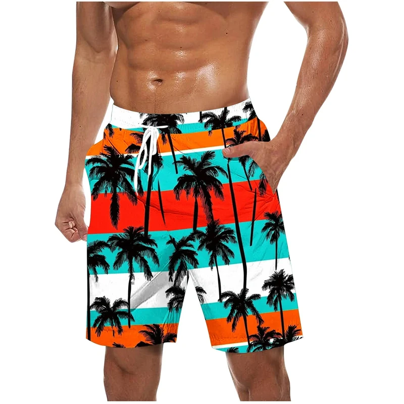 

Fashion Colorful Palm Tree Pattern Beach Shorts For Men 3d Printing Swimming Trunks Summer Loose Holiday Party Board Shorts