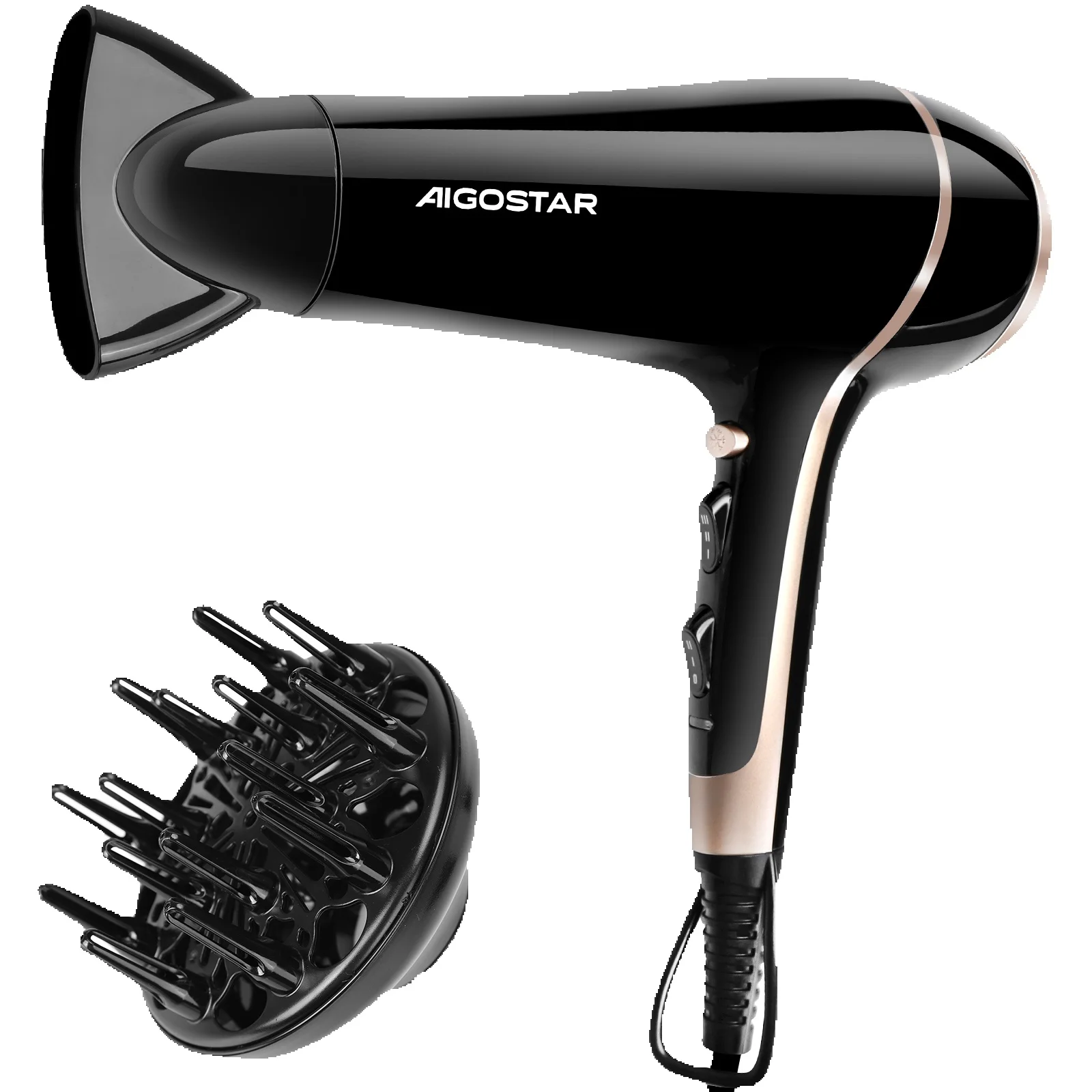 Aigostar Haartrockner 2400W Föhn Ionen 3 Temperaturniveaus und 2 Luftströmungsgeschwindigkeiten Haarföhn Schwarz Hair Dryer