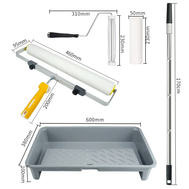 20 inch tray with 18 inch roller set - includes 1 tray+4 roller brushes+roller frame+extension rod, large-area painting tool