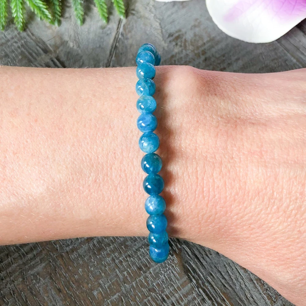 Ruberthen 6 MM A Blue Apatite Bracelet Gemstone Stacking Bracelet Healing Crystals Manifestation Mala Yoga Jewelry for Women