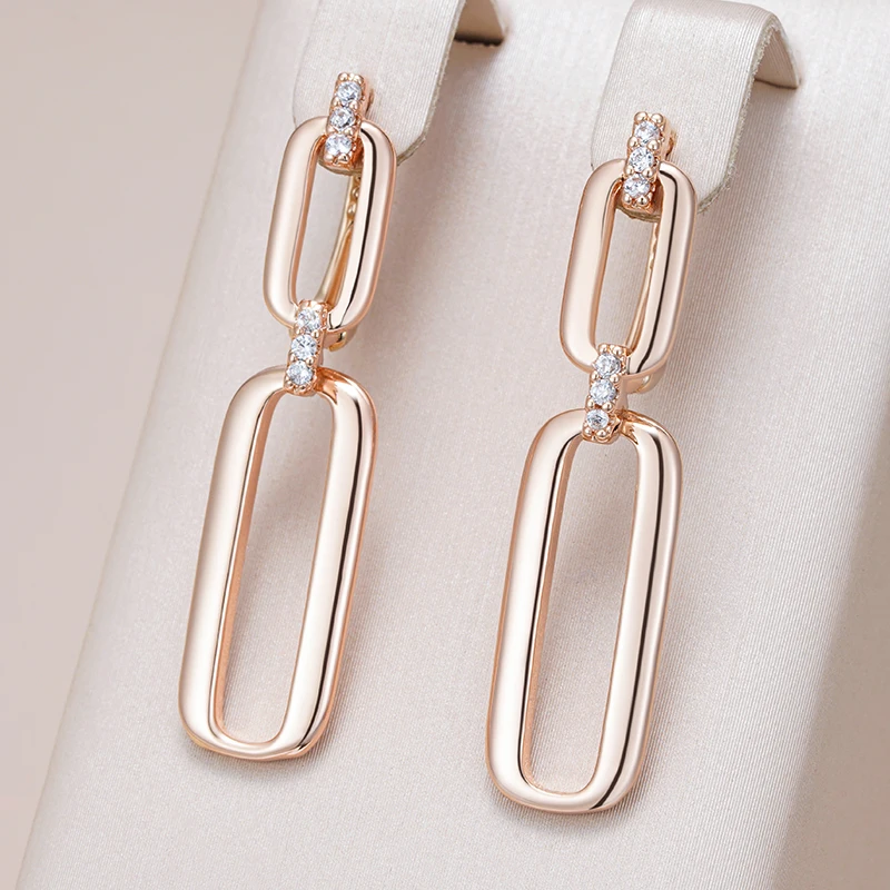 Kinel Heißer Glänzend Hohl Rechteck Tropfen Ohrring für Frauen Mode Natürliche Zirkon 585 Rose Gold Farbe Täglichen Feinen Ethnischen Schmuck