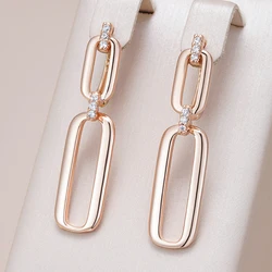Kinel Hot Glossy Hollow Rectangle Drop Earring for Women Fashion Natural Zircon 585 Rose Gold Color Daily Fine Ethnic Jewelry