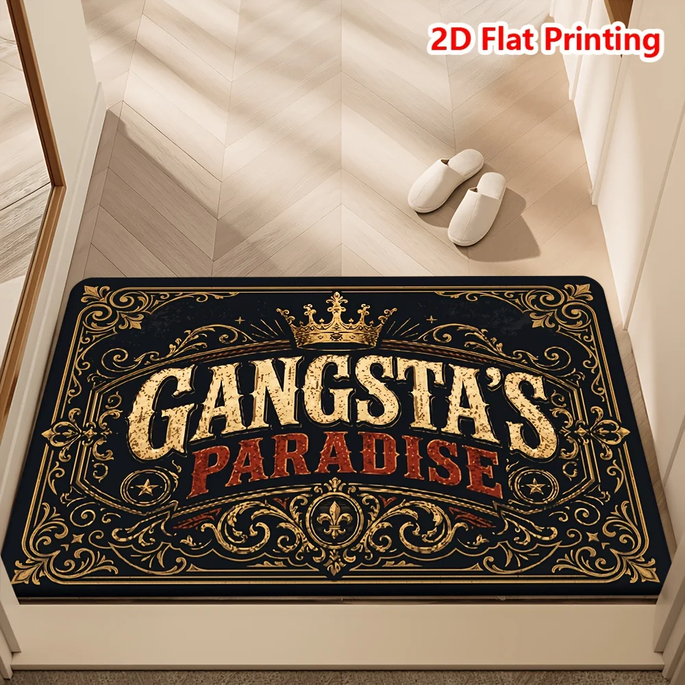 Vintage Crown Gangsta's Paradise Text Print Entrance Rug Retro Old School Decor Mat For Home Front Entry Doors