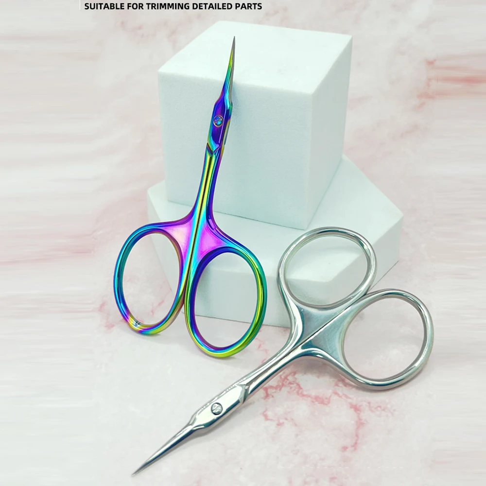 1Pcs Cuticle Scissors Manicure Nail Tools Stainless Curved Blade Eyebrow Eyelash Dry Skin Multi-purpose Small Scissors