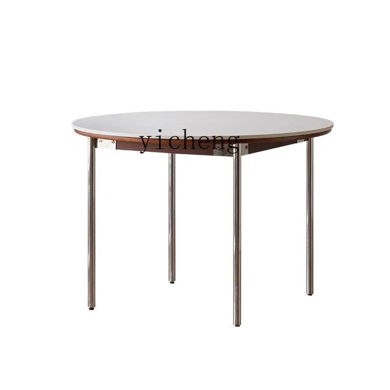 ZC rock slab round table retro solid wood home dining table furniture stainless steel legs dining table and chairs