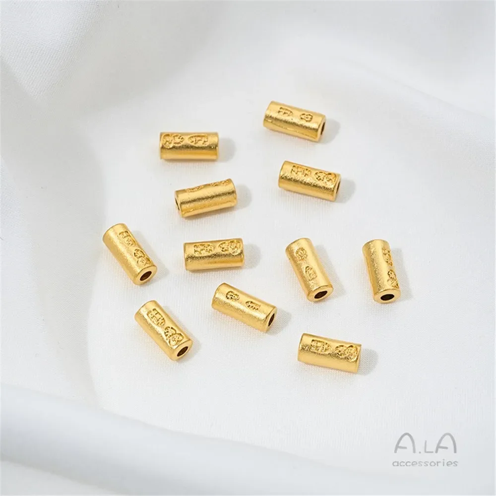 Vietnam Sand Gold Accessories Engraved Auspicious Words Six-character Proverbs To Attract Wealth Beads Tube Gold Bar Barrel Bead