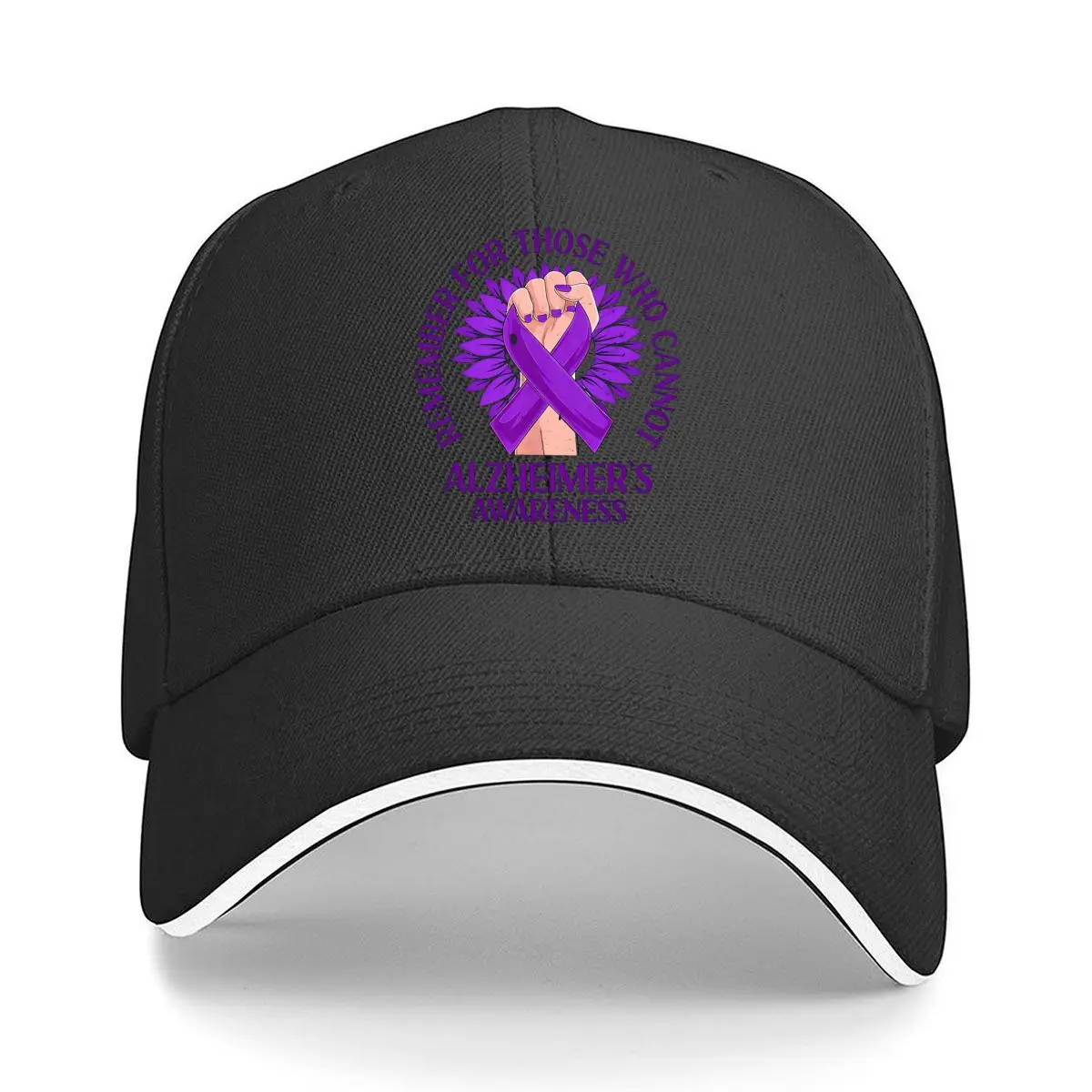 Alzheimer's Awareness Purple Ribbon Sandwich Baseball Cap