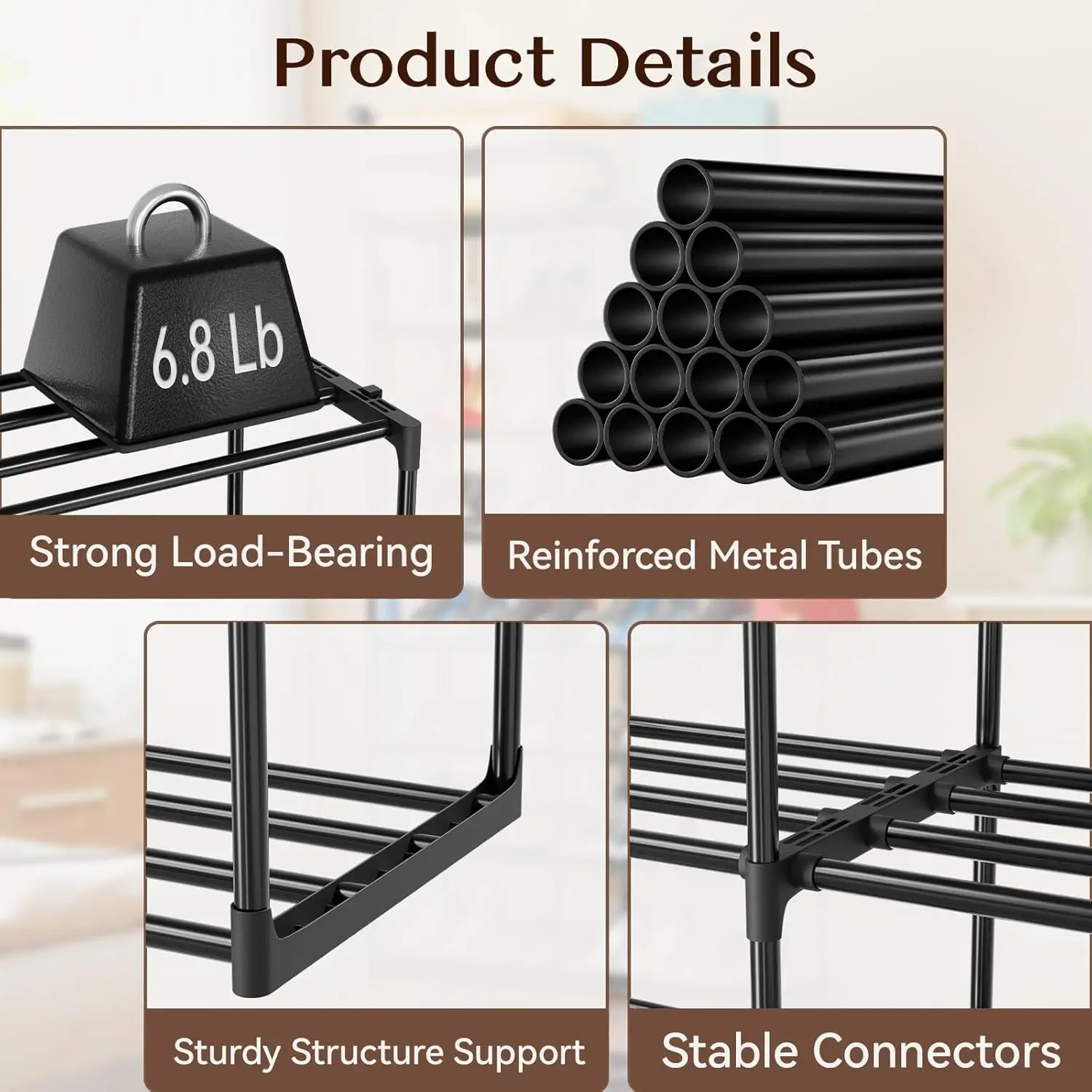 Black Metal Shoe Rack, 40-Pair Large Capacity Stackable Organizer for Bedroom or Entryway