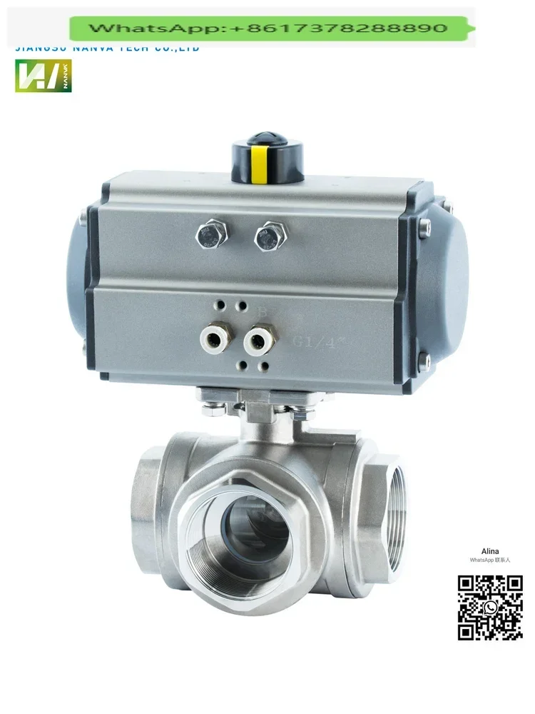 Q6145F 16P AT Air Operated Stainless Steel Ball Valve 304 316 Wire Mouth Internal Thread Tee L   T