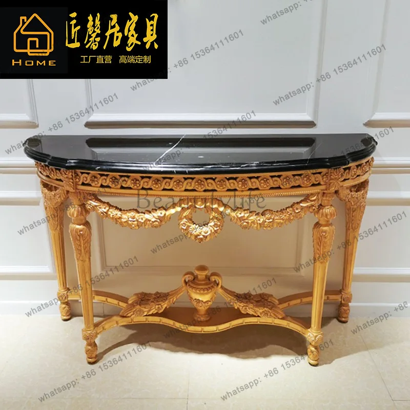 

Italian gold foil entrance cabinet classical villa mansion solid wood entrance furniture