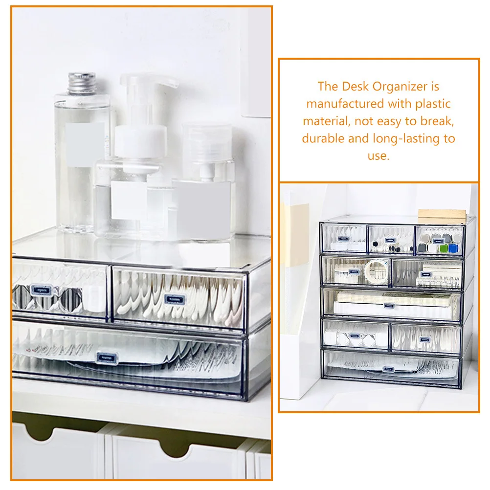 3Pcs Transparent Desk Organizer Drawer Type Storage Box for Stationery Cosmetics Plastic Storage Organizer Desktop Drawers