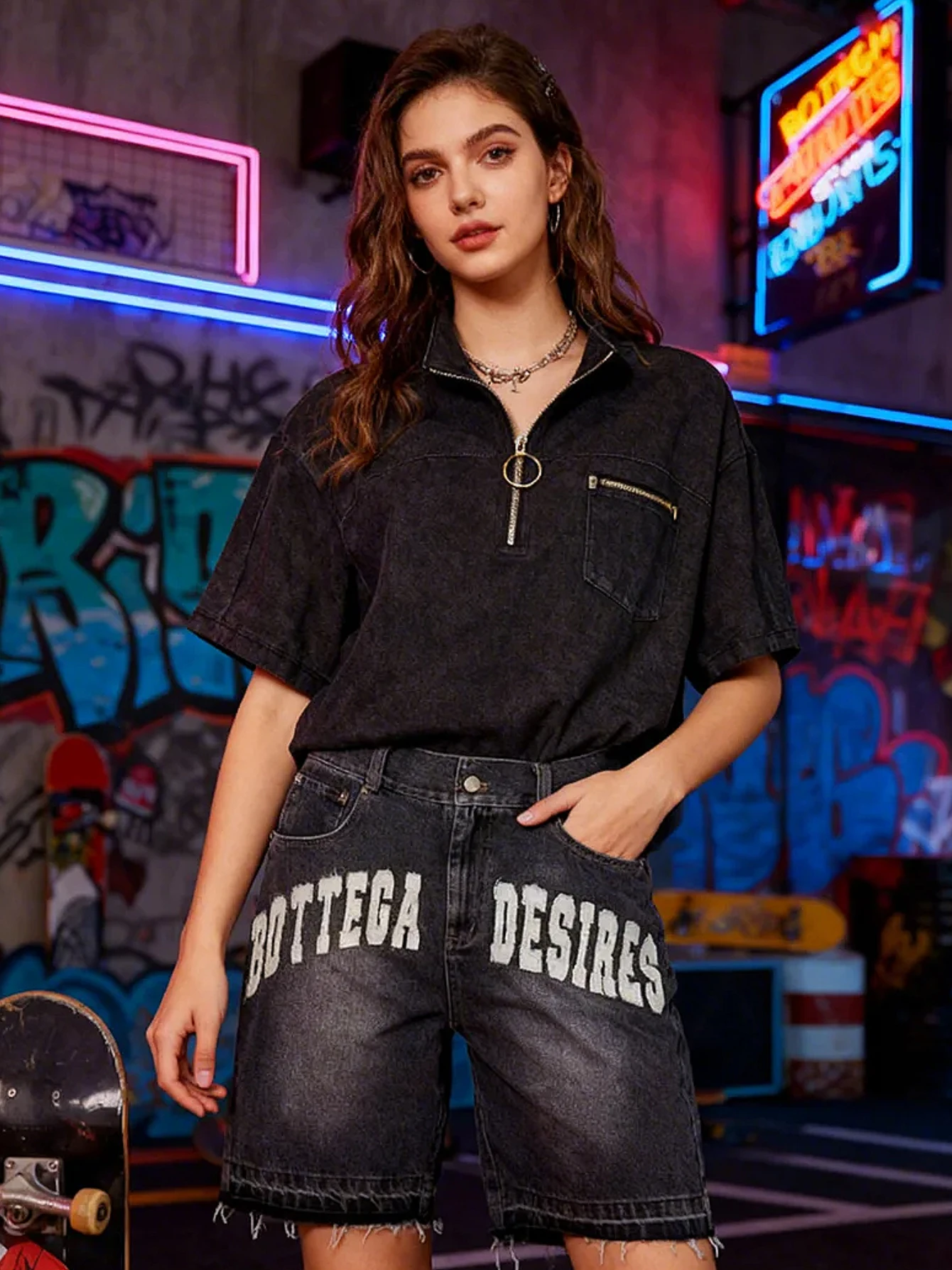 Celana Pendek Denim Retro untuk Wanita Celana Pendek Distressed Bermotif Huruf Bottega Celana Tipis Nyaman Musim Panas