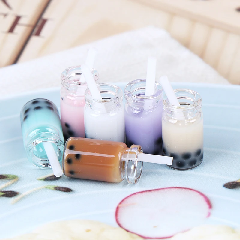 B*Random 3Pcs Dollhouse Miniature Milk Tea Drinks Pretend Play Doll Food Drink for Dollhouse Kitchen Decor Toy