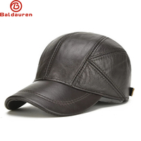 New 2024 Man High Quality Real Leather Baseball Caps Male Casual Cowhide Belt Ear Warm 56-60cm Adjustable Sprot Flight Hats