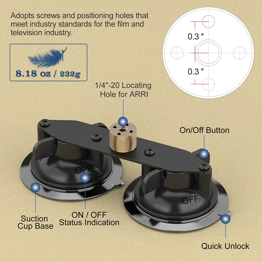 Minifocus デュアル吸盤マウント、ツイストロック 2 吸盤ベース、カメラネジアダプター付き、二層吸引、車のフロントガラス