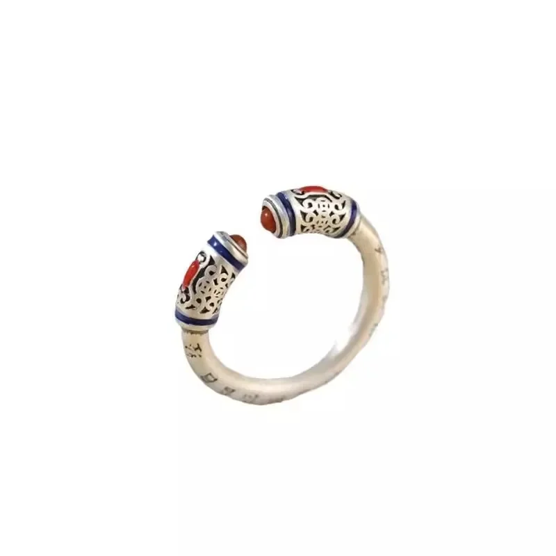 Buddhastone Silver Color Vintage Heart Sutra Lady Vintage Palace Style Country Fashion Luxury High Fashion Open Ring Jewelry