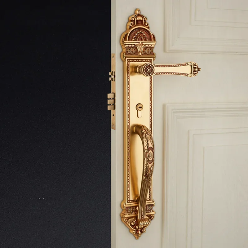 Guangzhou high quality brass door single lock handle for front gate wooden doors