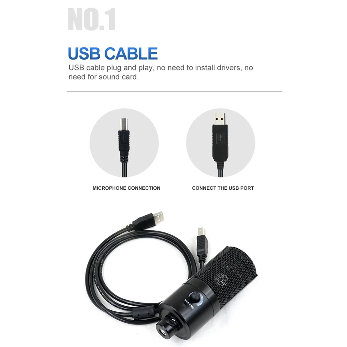 

N91R USB Condenser Microphone Mic with Mini Tripod Stand and Gain Knob for PC Laptop Games Playing Music Recording
