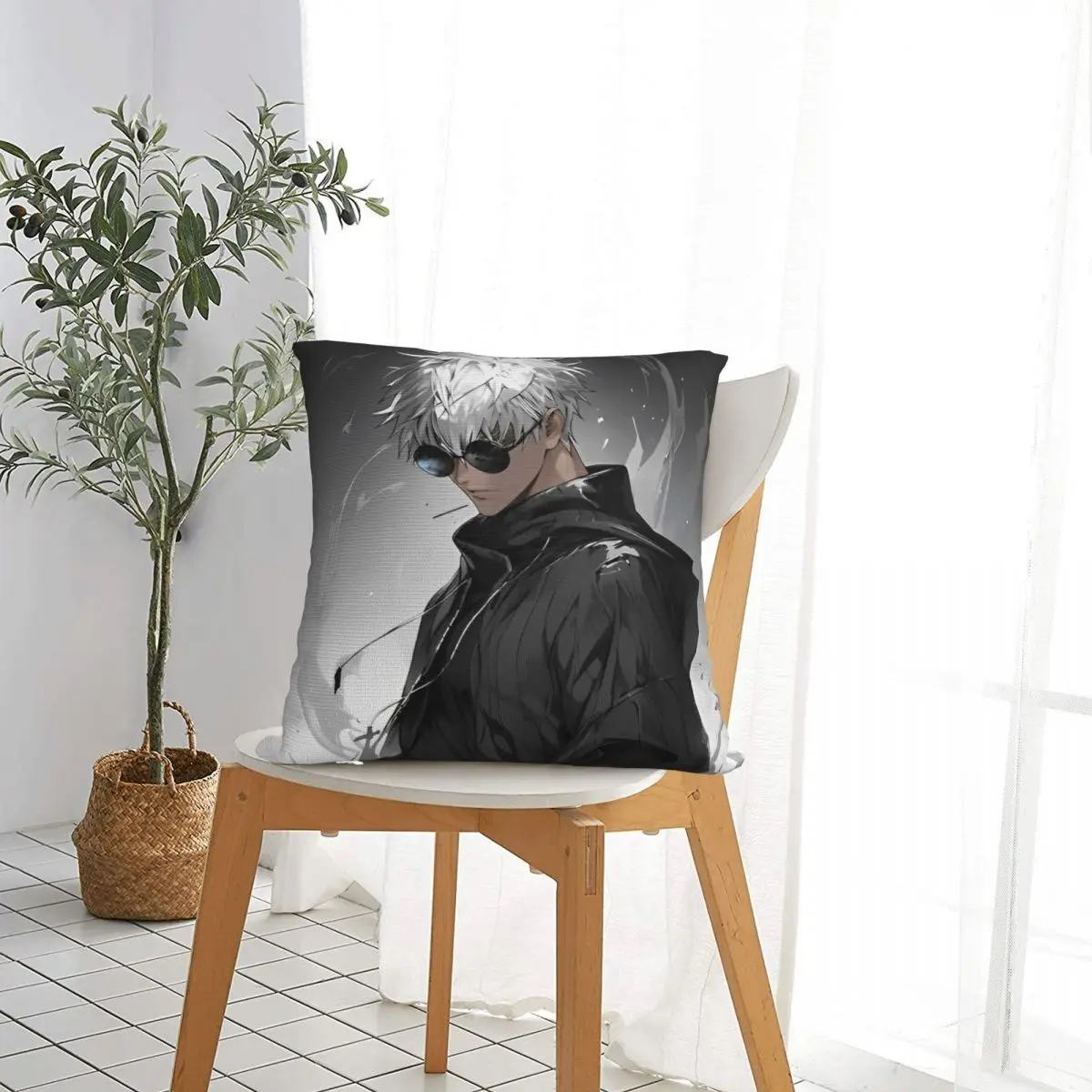 Gojo Satoru Square Pillow Case Polyester Cushions for Sofa Anime Jujutsu Kaisen Casual Pillowcover Home Decor