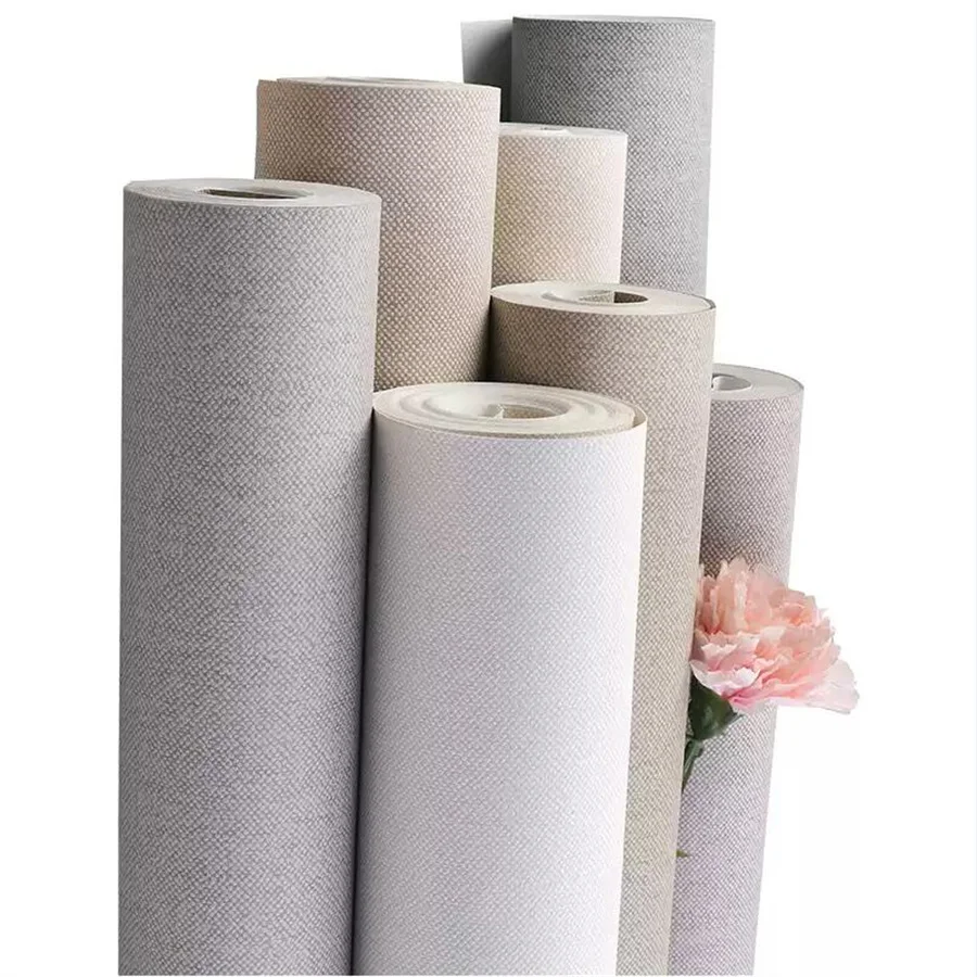 Kertas dinding linen non-tenun polos warna polos Jepang kelas atas 2025 baru ruang tamu dan kamar tidur wallpaper tanpa perekat krem
