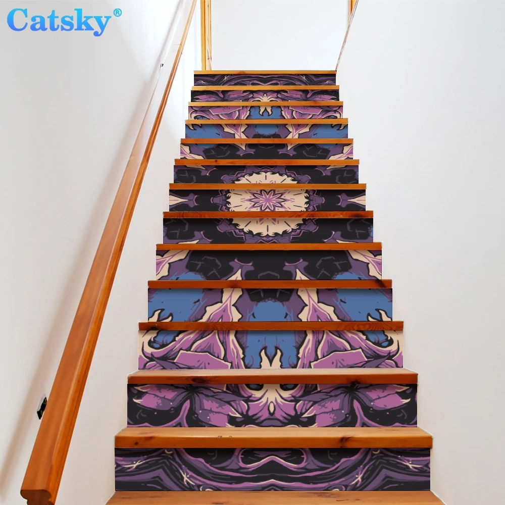 

Ethnic Style Printstyle,Mandala,6pcs 13pcs/Set Stair Floor Stickers Waterproof Removable Self Adhesive Diy Stairway Decals