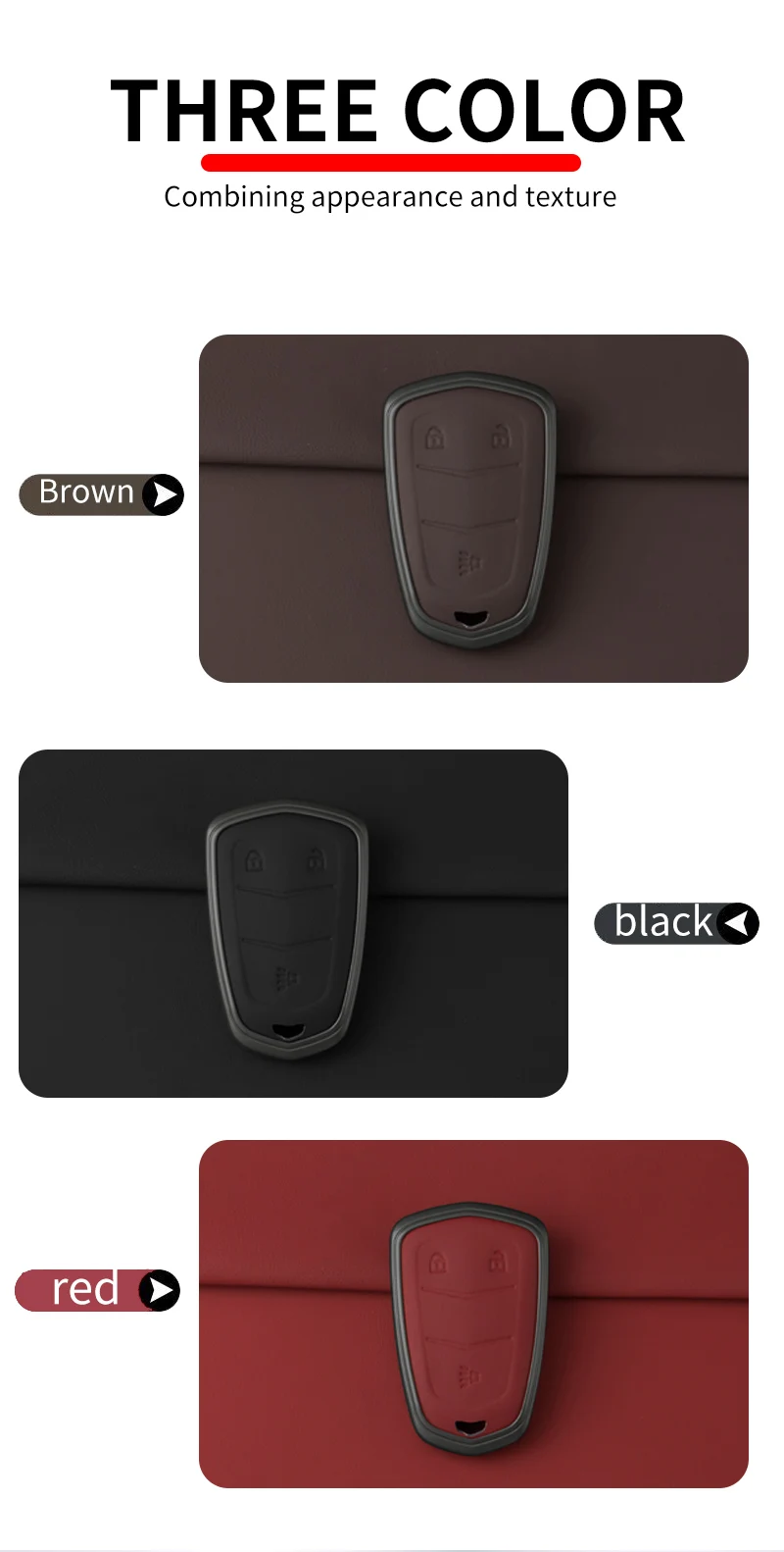 Hohe Qualität Leder Metall Auto Schlüssel Fall Abdeckung Shell Fob für Cadillac 2015-2019 Escalade ATS CTS CT6 XTS XT5 SRX 3 4 5 6 Tasten – Detail 3