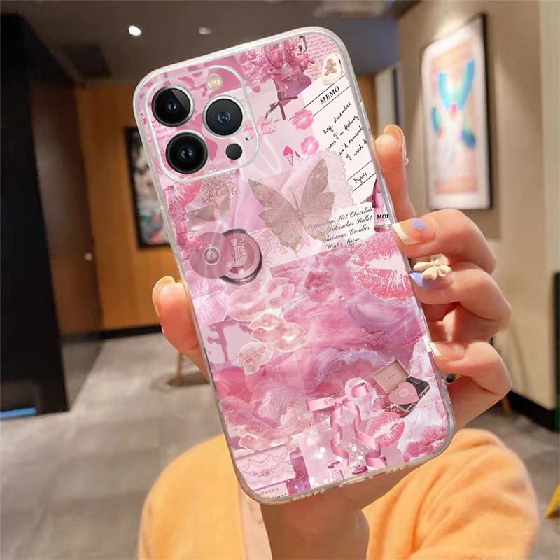 

Phone Case Carcasa Funda For iPhone 17 Pro Max Air 16 15 14 13 Pro Max 15 16 Pro 15Plus 16E Pink Aesthtic Case