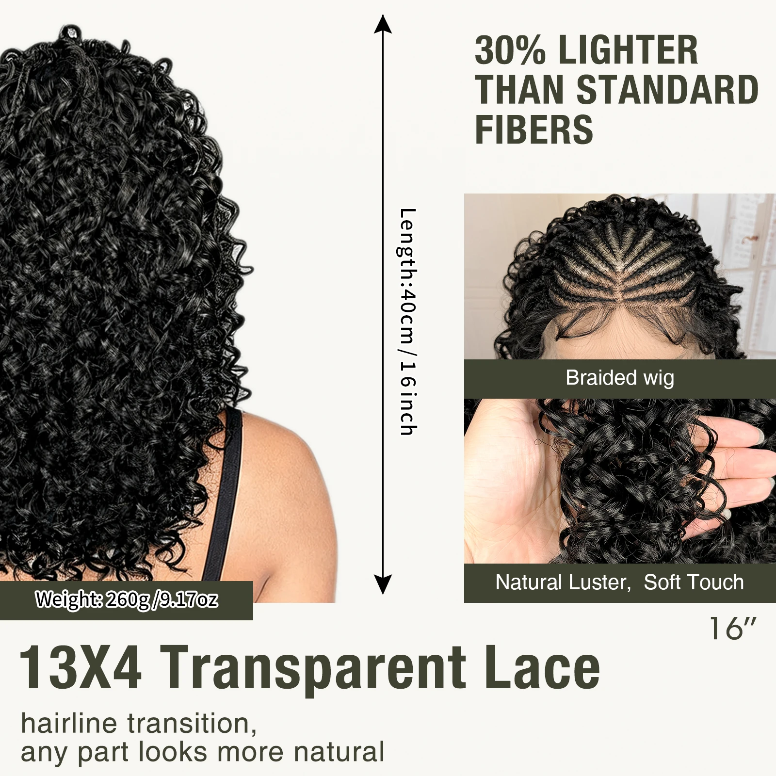 13×4 Lace Front Braids WIgs Synthetic Braided Wigs for Black Women 16 Inch Handmade Cornrow Curly Hair Wig Braids Hair Wigs
