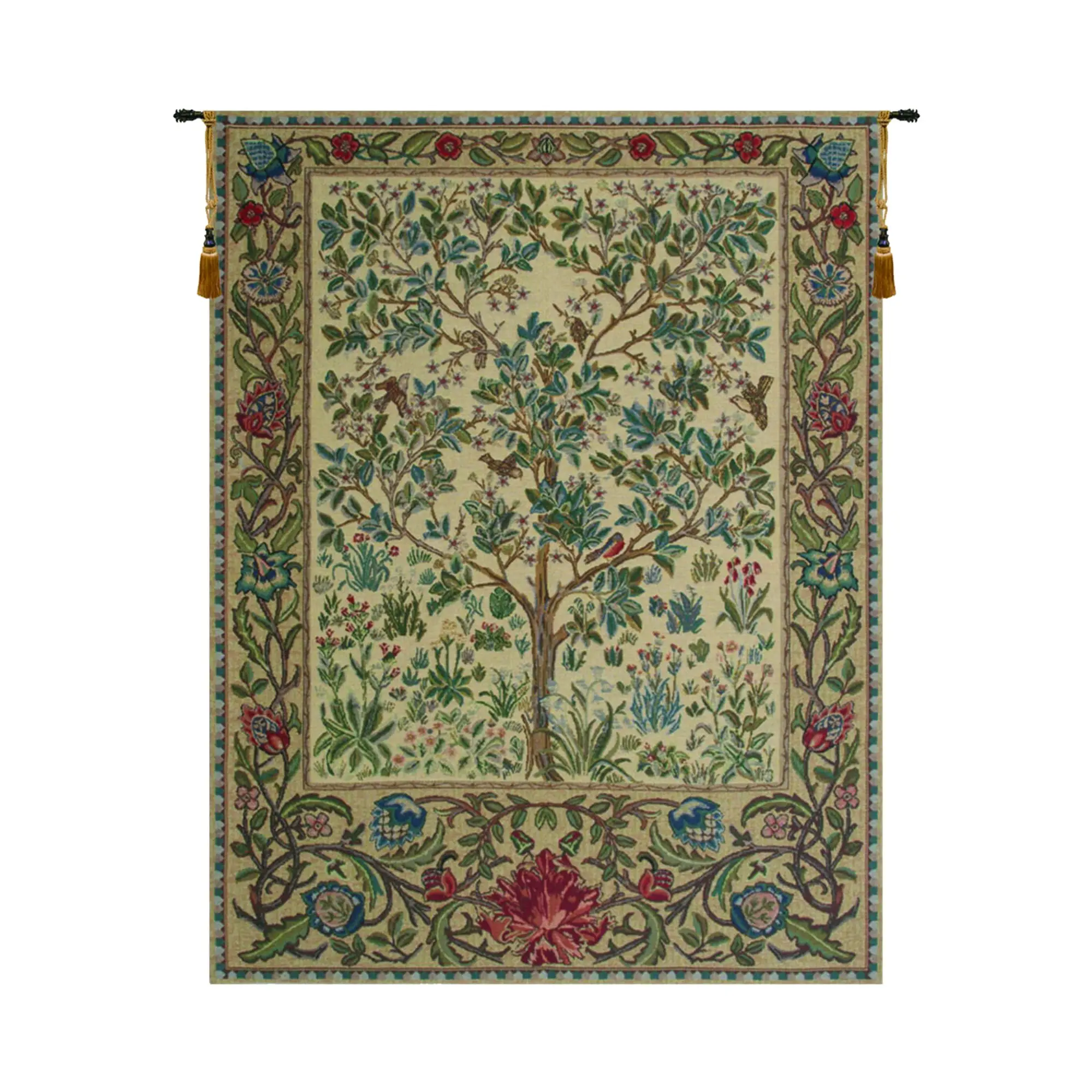 William Morris The Tree of Life Beige Tapestry Wall Hanging 24 x 18 in
