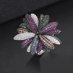 New Flower Shape Finger Ring Dubai Indian Wedding Jewelry Cubic Zirconia Inlaid Engagement Finger Rings parure bijoux femme