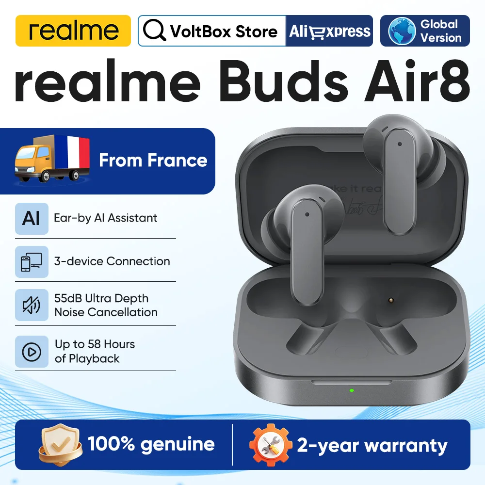 Realme Buds Air 8 Kabellose Bluetooth-Ohrhörer Globale Version Ohrhörer für Smartphone Realme 16 Pro Plus Realme Gt 8 Pro 55Db 58 Stunden Akkulaufzeit