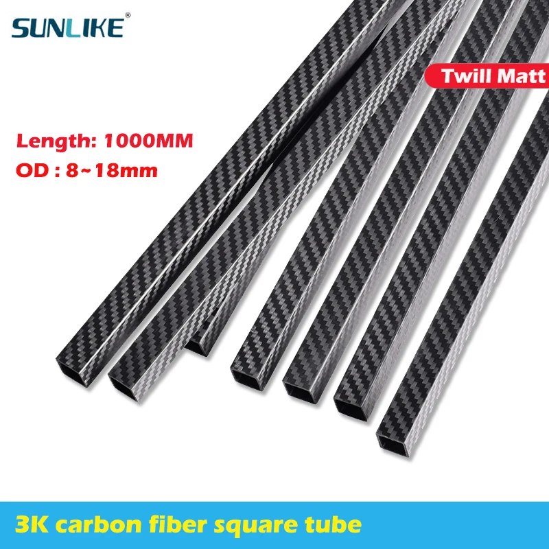 1pcs 3K Full Carbon Fiber Square Tube High Strength Length 1000MM OD 8 10 12 14 15 16 17 18MM Twill Matte Surface