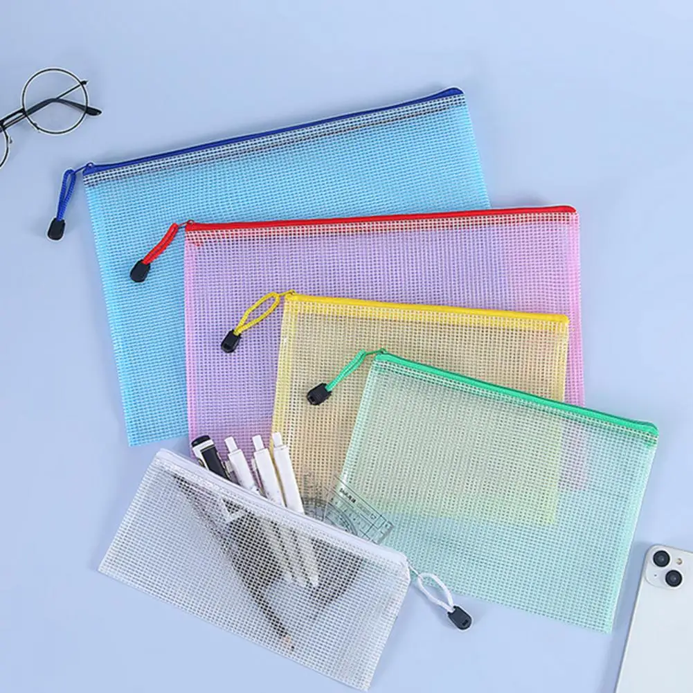Mesh Zipper Bag 10pcs Capacity Waterproof Mesh Zipper Pouches for Organizing Documents Files Transparent Storage Bags