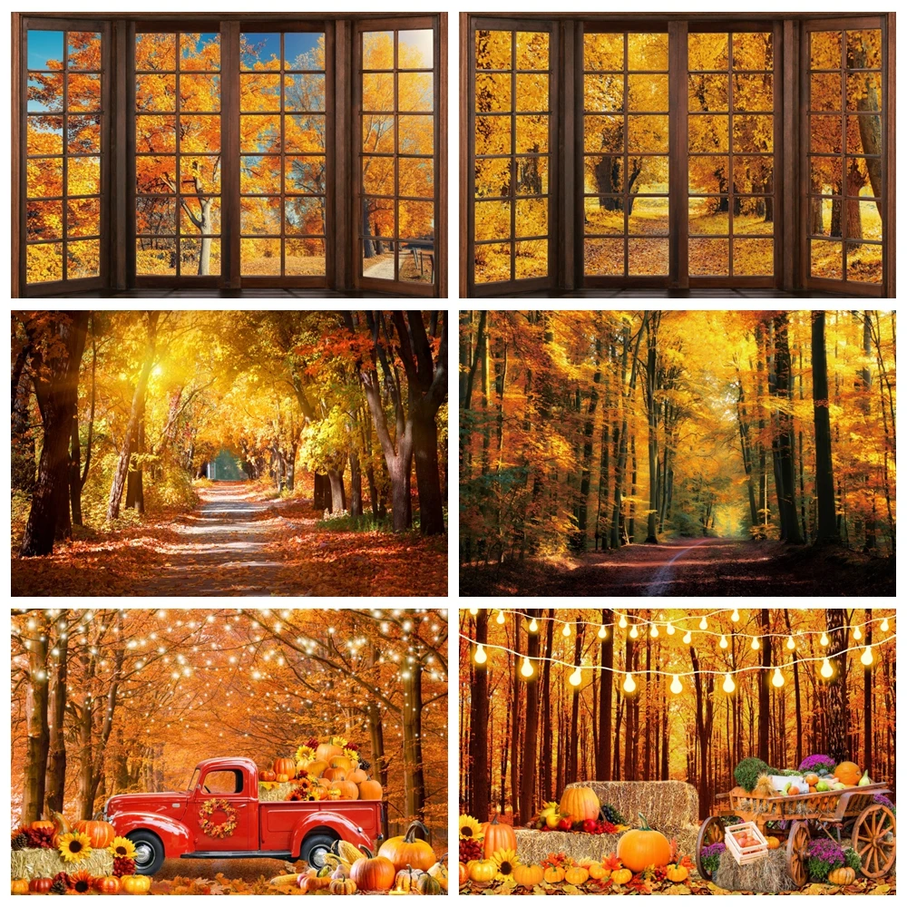 

Autumn Forest Natural Scenery Backdrop Fall Maple Leaves Harvest Wedding Thanksgiving Party Baby Portrait Photography Background