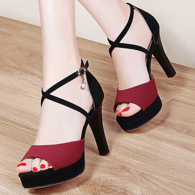 

2025 Super High Heeled Sandals Women Sexy Spike Heels Platform Party Shoes Woman Crystal Buckle Ankle Strap Sandalias Mujer