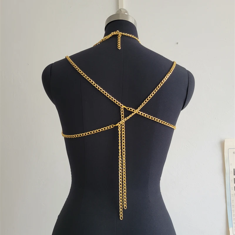 2025 neue Sexy Frauen Crop Top Metall Brust Kette Abend Party Kostüm Zubehör Einstellbare Gold Silber Schmuck Nachtclub Prom – Detail 13
